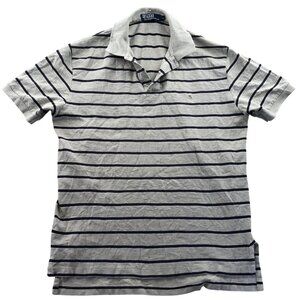 Polo Ralph Lauren Mens Striped Polo Shirt M Gray Navy Short Sleeve Cotton Casual